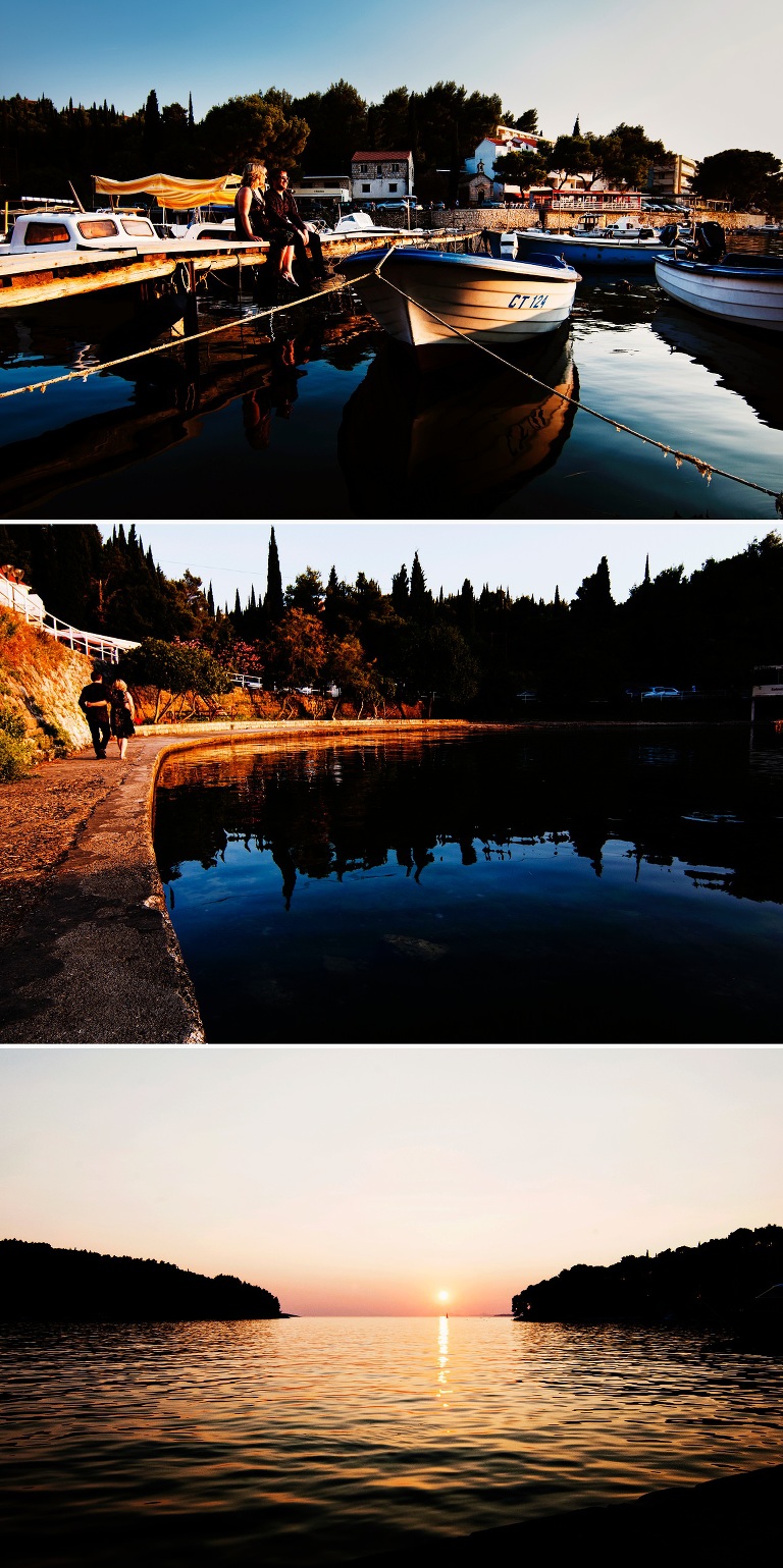 Evening sunset light on a destination wedding photography shoot in Cavtat, Croatia