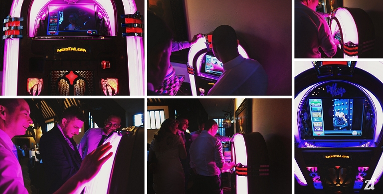 Samlesbury Hall - peacock vintage wedding - guests using the jukebox