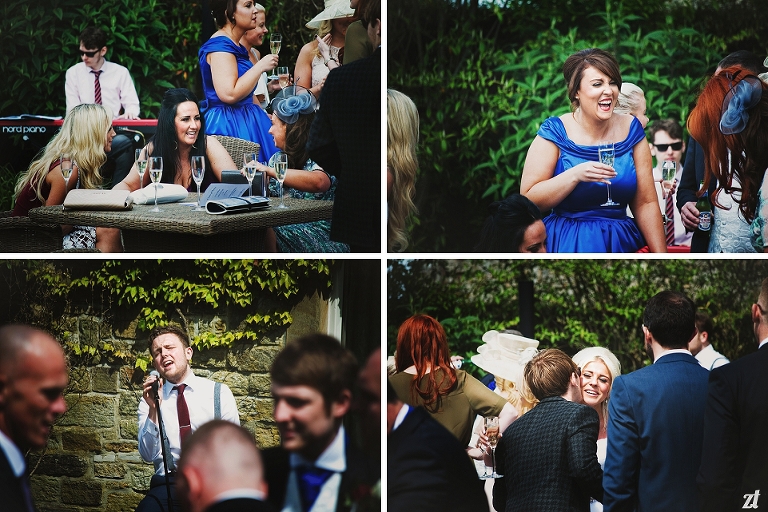Bridesmaids drinking champagne in the sun at Stanley House Hotel in Blackburn
