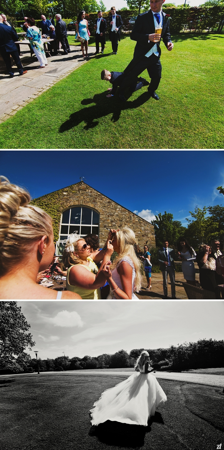 Bride walking over field at Stanley House in Blackburn