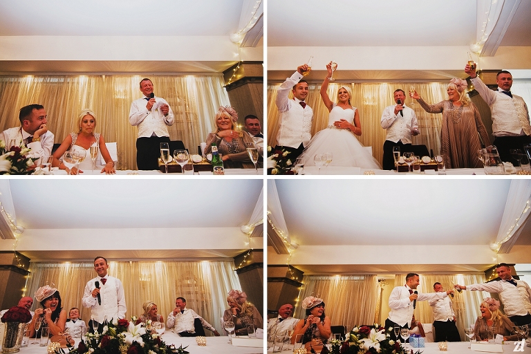 Bride and groom toasting at their wedding in Blackburn