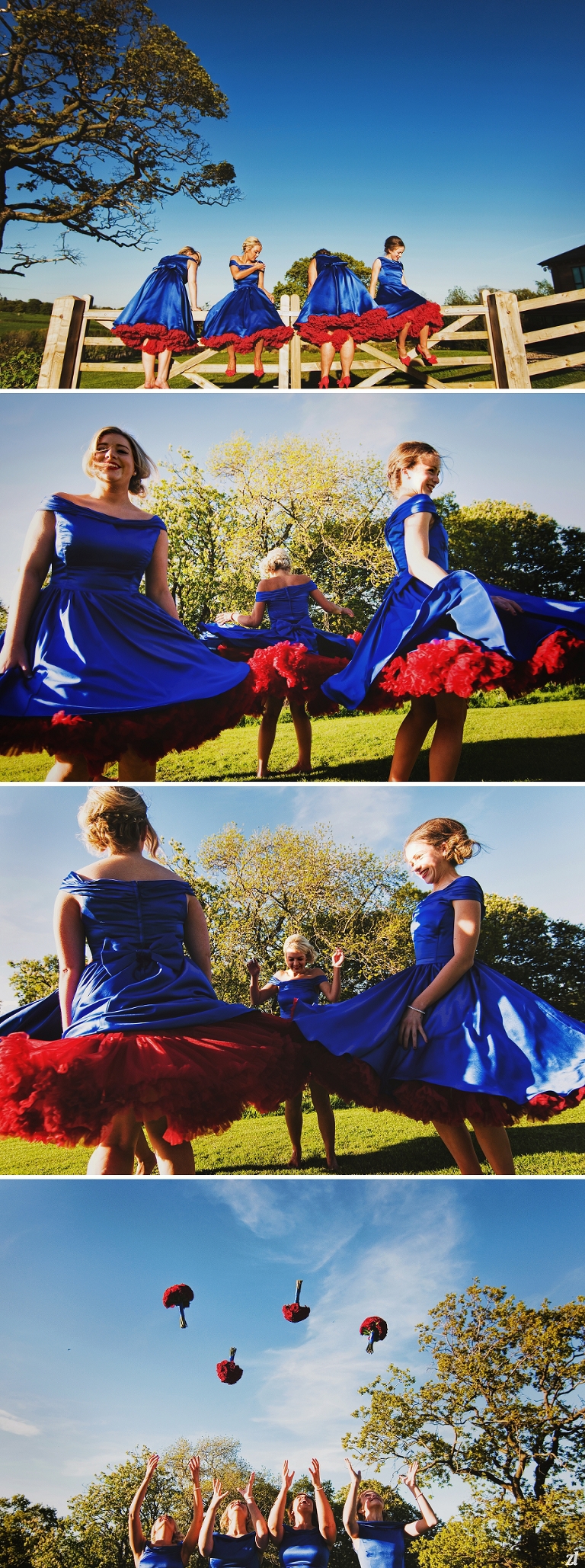 Bridesmaids wearing Legend Bridal Design swing dresses at a wedding in Blackburn - Stanley House Wedding Photographers