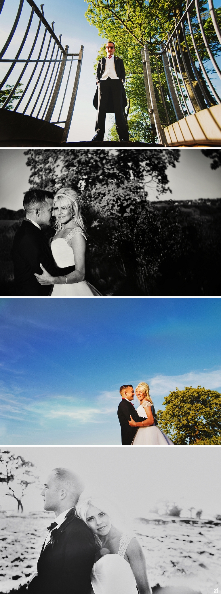 A black and white portrait of a bride and groom at Stanley House Hotel in Blackburn