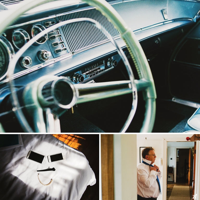 Father of the bride putting his tie on