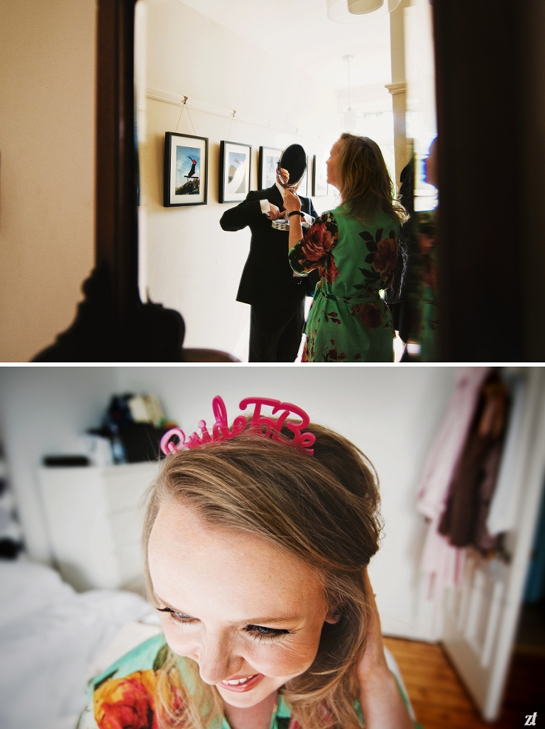 Bride wearing headpiece from Crown and Glory