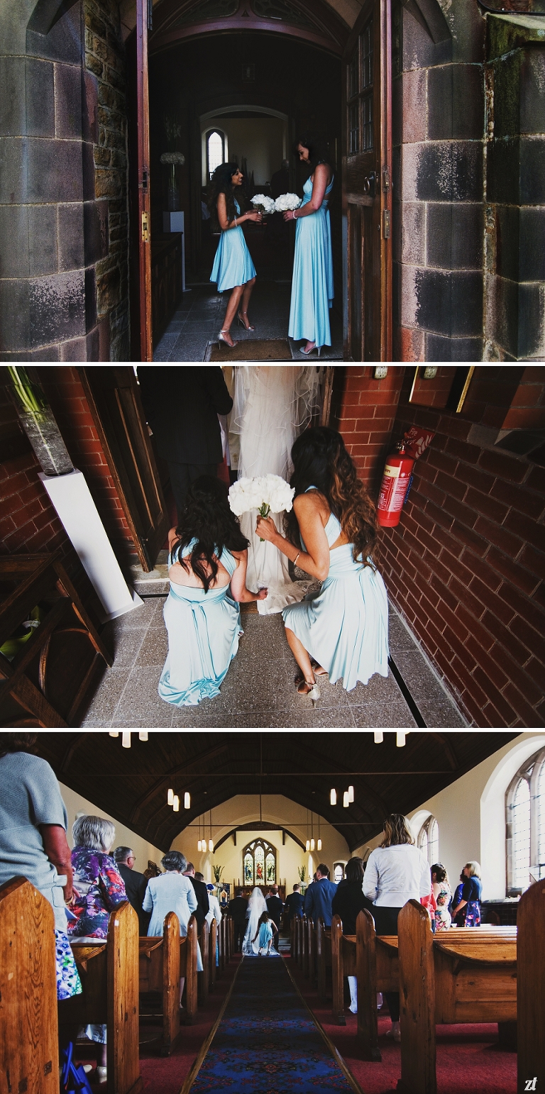 Bride entering a lancashire church to get married