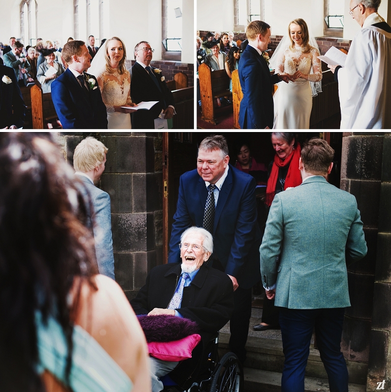 Bride putting a ring on her grooms finger