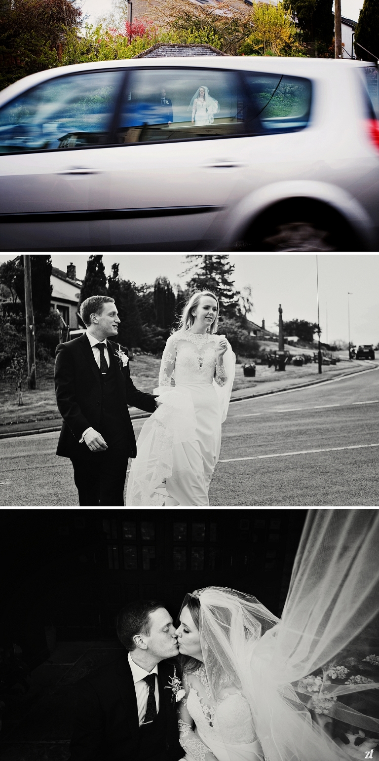 A black and white photo of a bride and groom and a long veil Best Wedding Photography Award