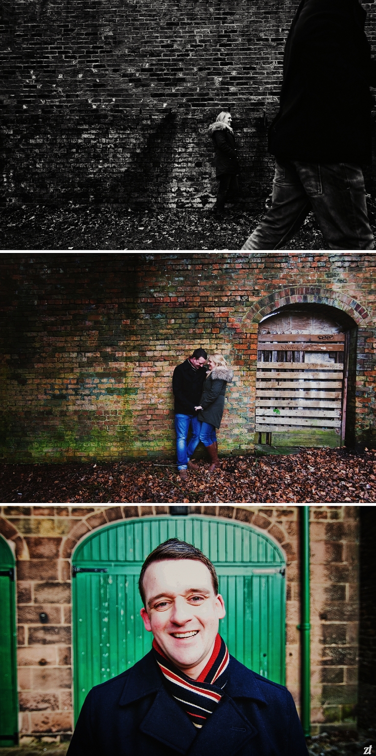 A groom in front of a green door before his Beeston Manor wedding