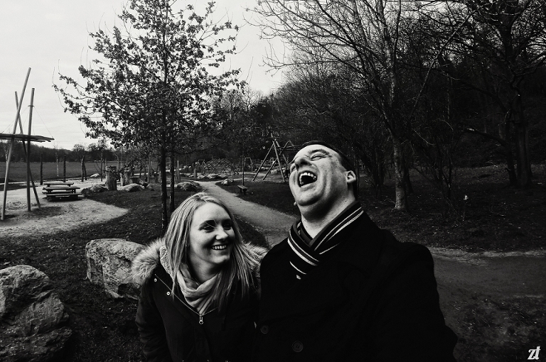 Groom to be laughing in a park in Blackburn Lancashire