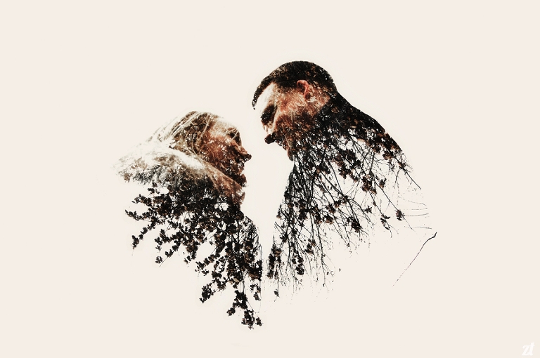 A double exposure photograph of a bride and groom in Lancashire