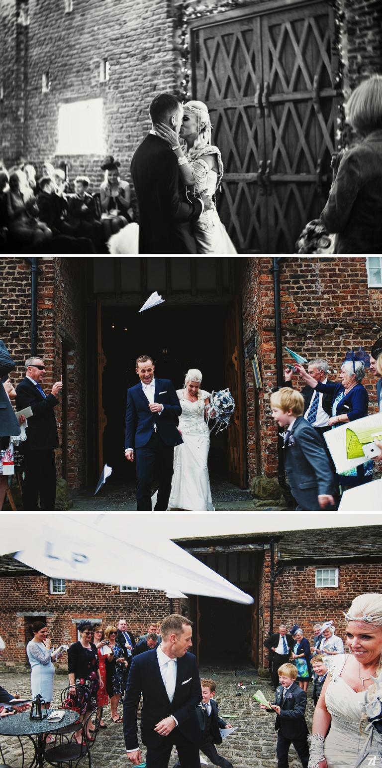 A wedding alternative to confetti is paper aeroplanes at Meols Hall wedding in Southport