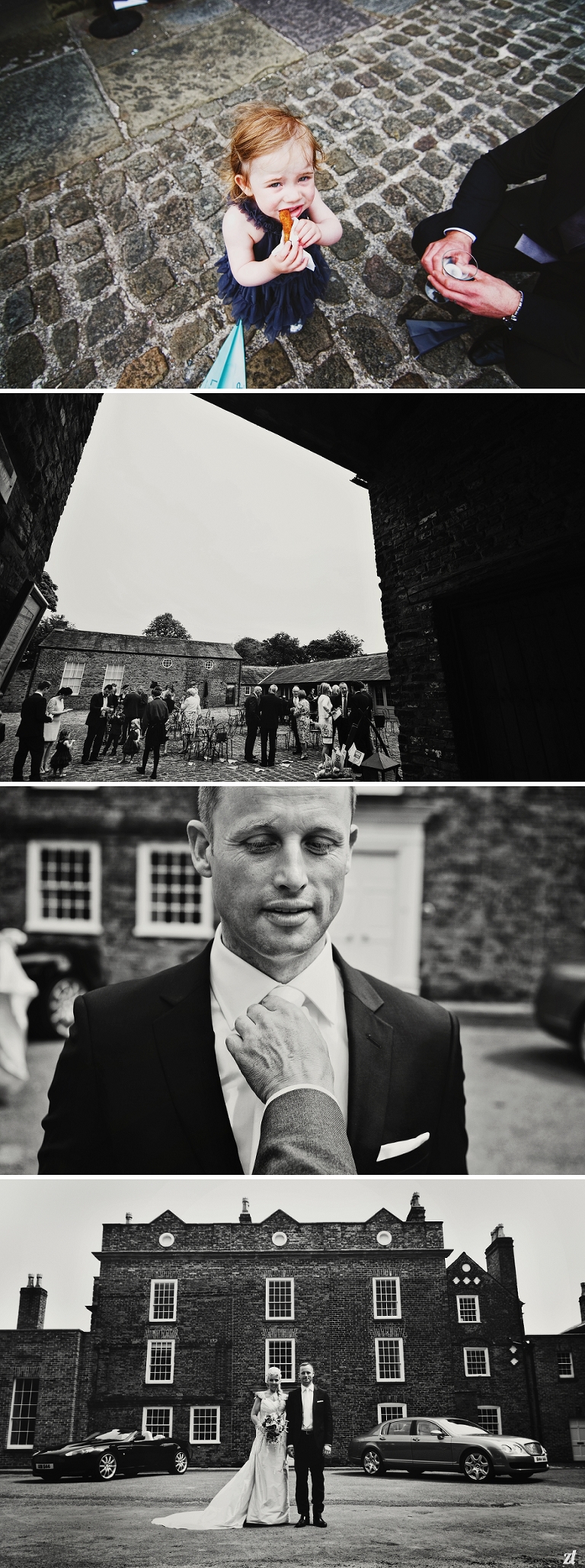 A groom having his tie straightened at a wedding in Southport