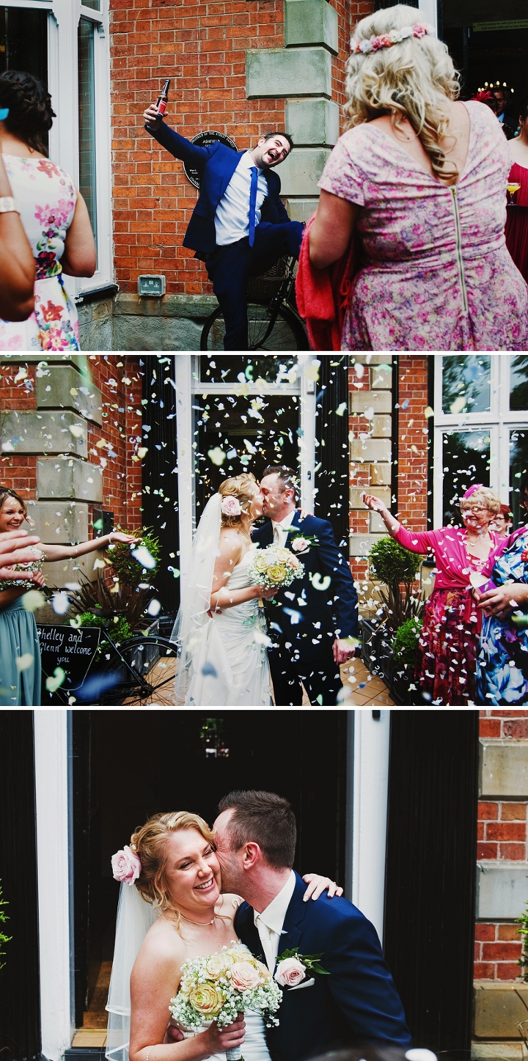 Confetti throwing at a country house wedding in Lancashire