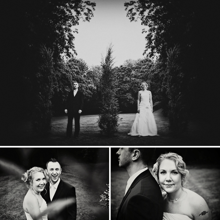 Bride and groom outside Ahsfield House in Lancashire