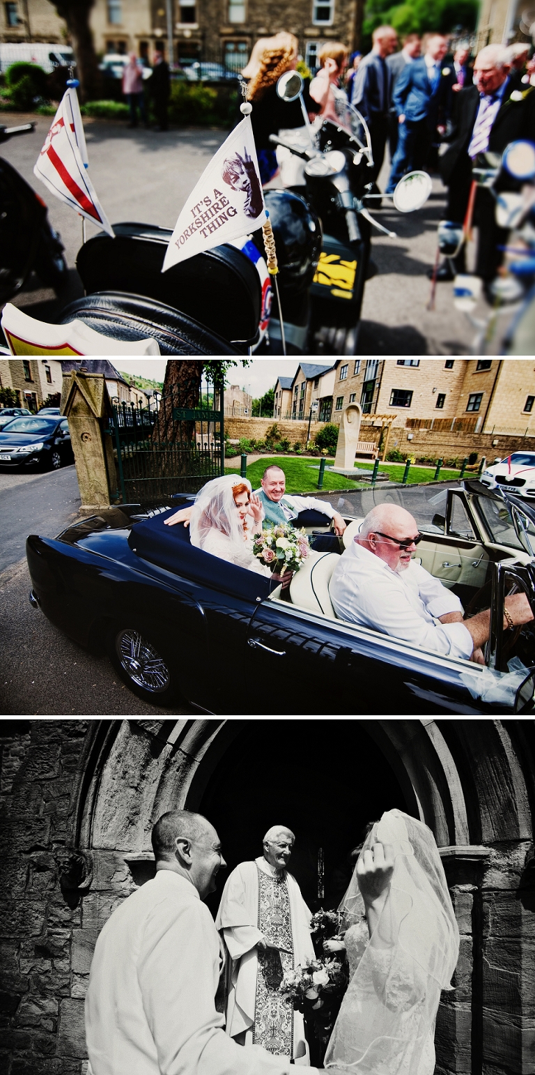 It's a yorkshire thing kez flag on a vespa in lancashire wedding