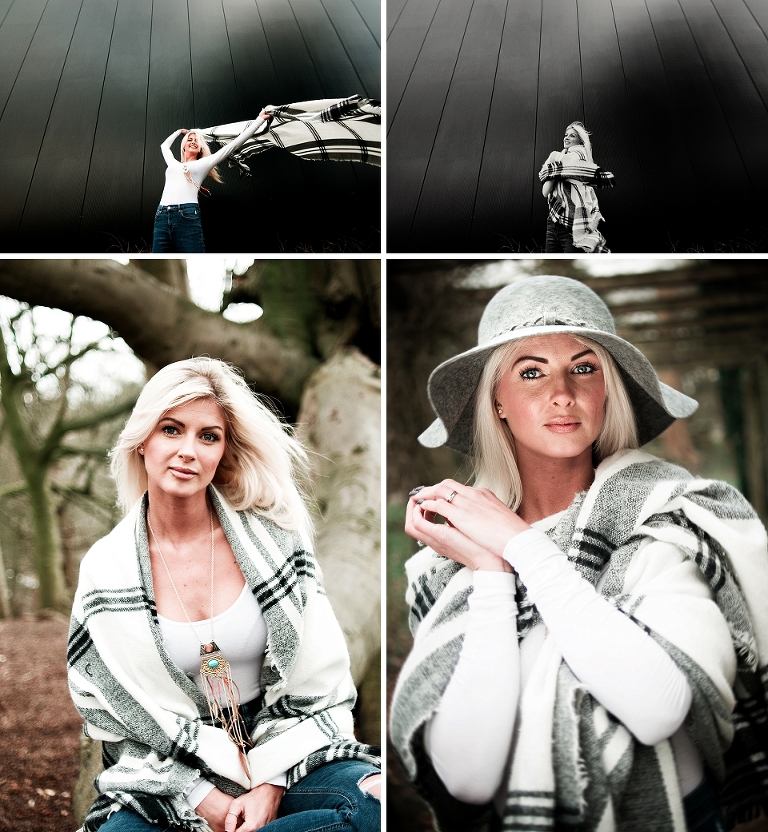 Model with scarf in a park blackburn portrait photography