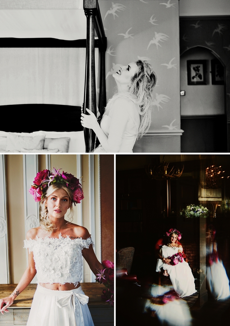 Bride wearing a flower crown by Paragon Floral Design