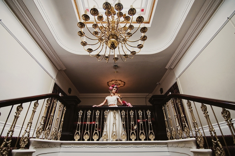 Bride on staircase at Ashfield House at ZT Photography workshops