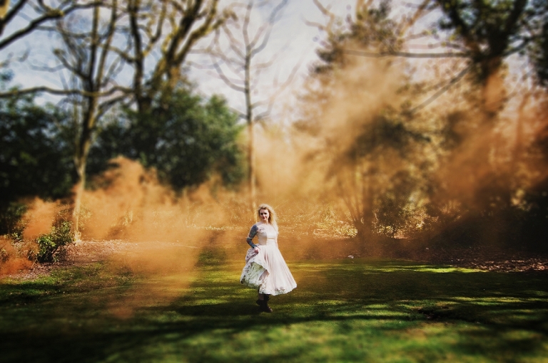 Smoke flare at a photography workshop at Ashfield House in Lancashire