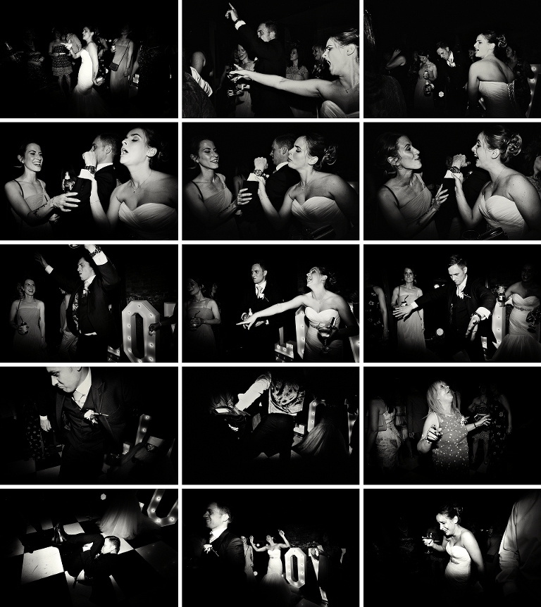 A collection of black and photographs from a wedding at The Place Aparthotel in Manchester