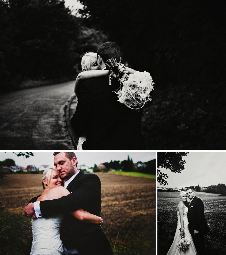 Bride and groom with bouquet Wigan wedding photographers