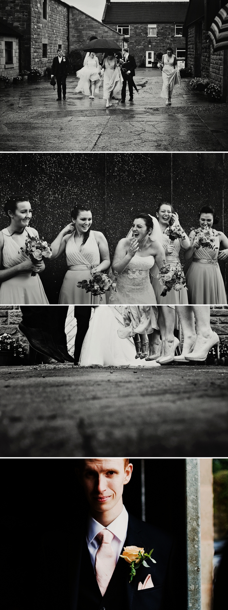 Bridesmaids with bride at a cheshire farm wedding