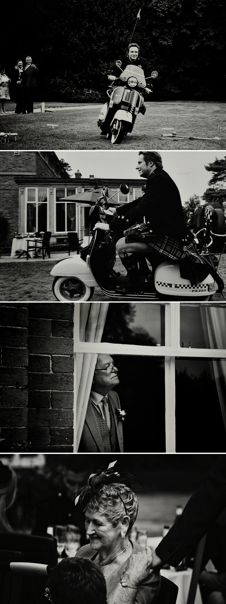 Groom riding a vespa scooter in Lancashire