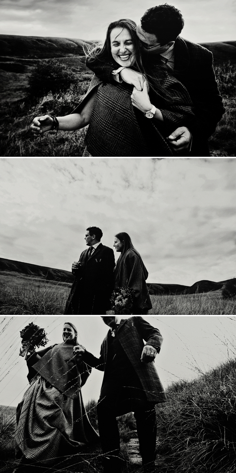 Black and white photographs of a bride and groom in Rivington