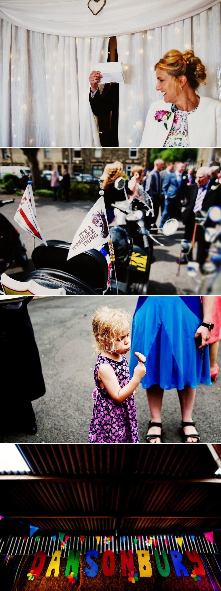 Vespa at a wedding with it's a yorkshire thing flag