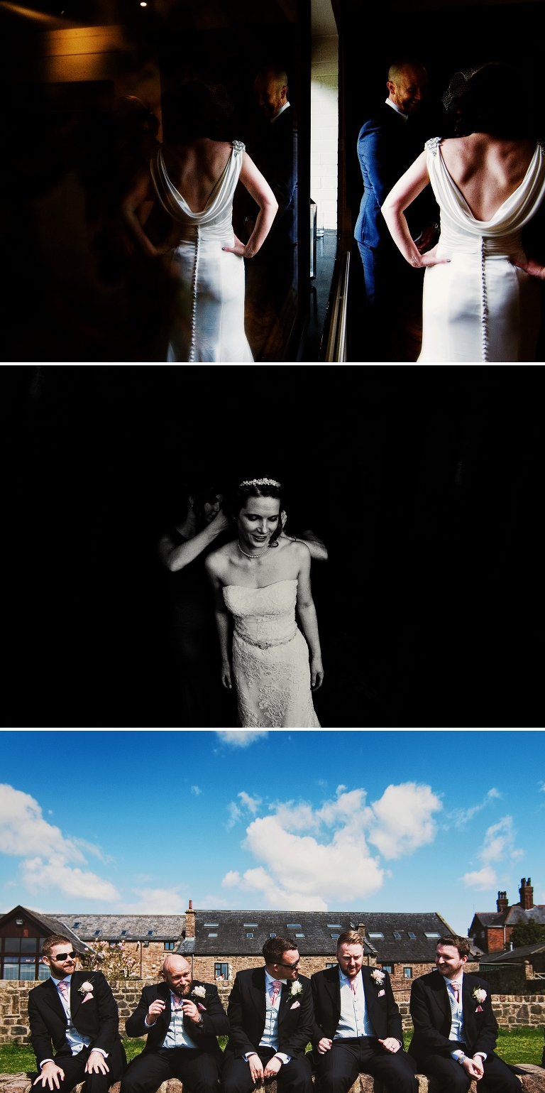 black and white photo of bride preperations at Singleton Lodge in Lancashire