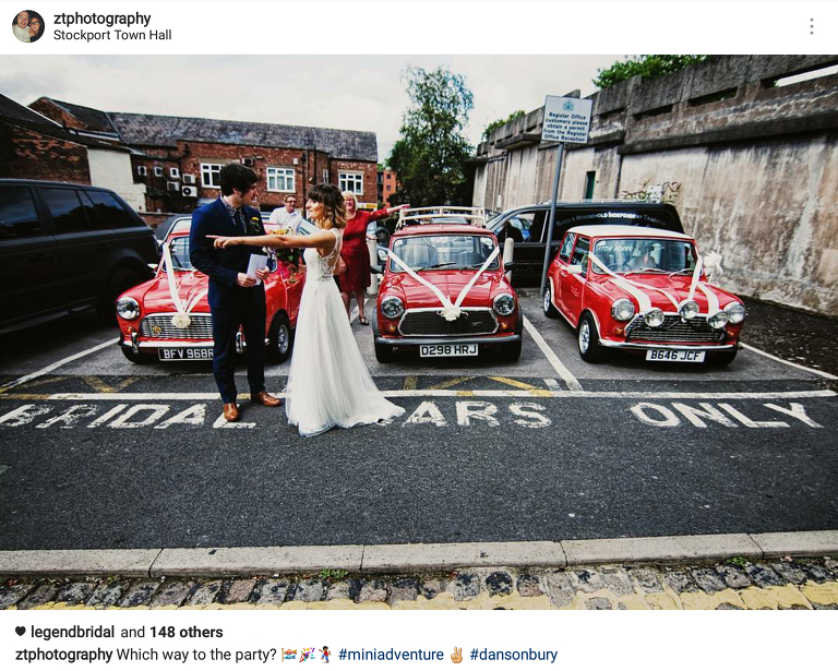 Instagram top tips by zt photography with red mini cooper at stockport town hall