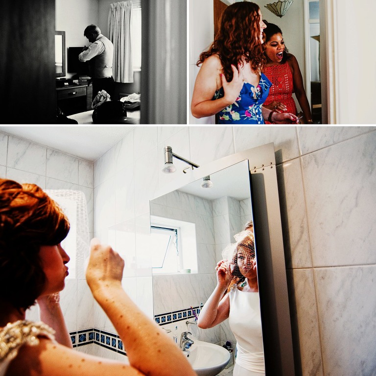 Bride getting ready with veil at parents house in Penwortham