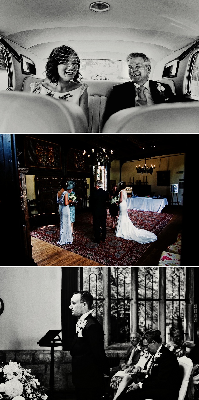 Bride waiting to get married in the grand room of samlesbury hall