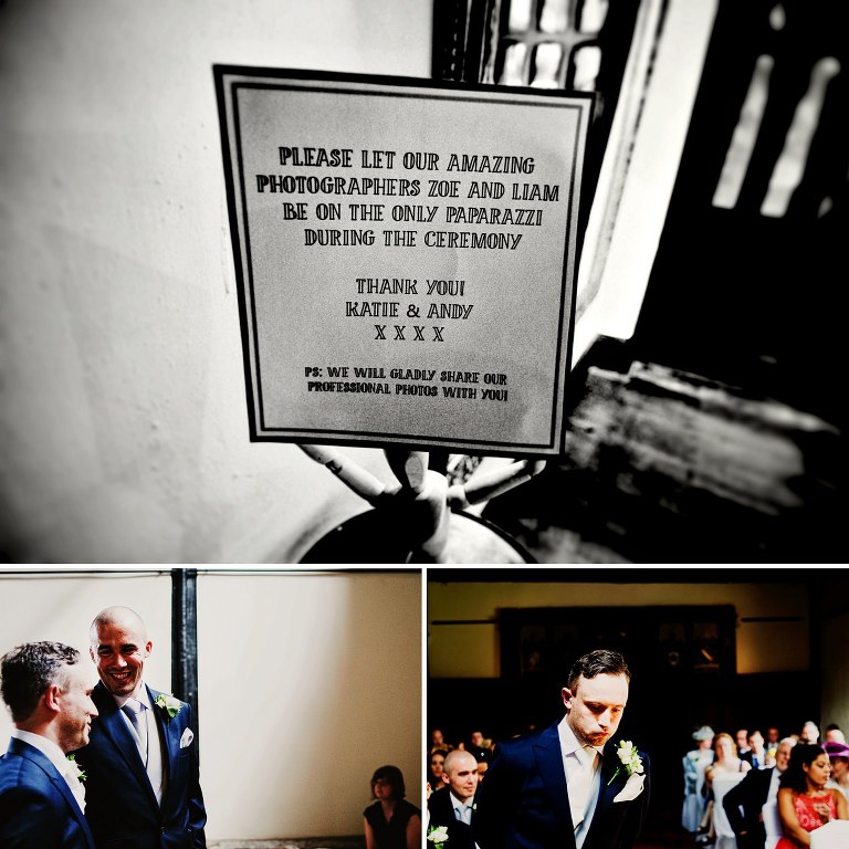 Unplugged ceremony poster by bride and groom at samlesbury hall in lancashire