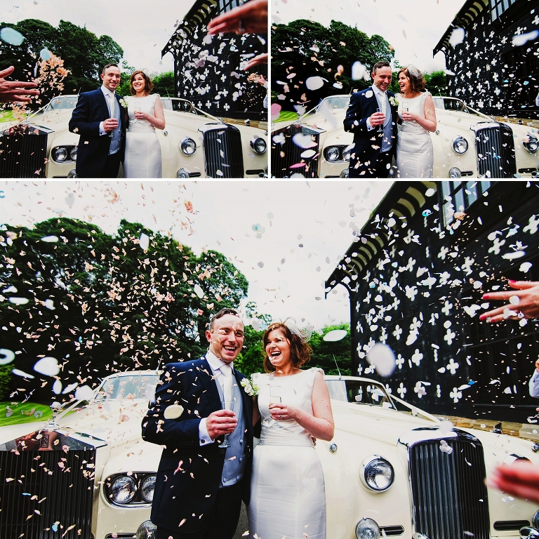 Confetti throwing by samlesbury hall wedding photographers zt photography