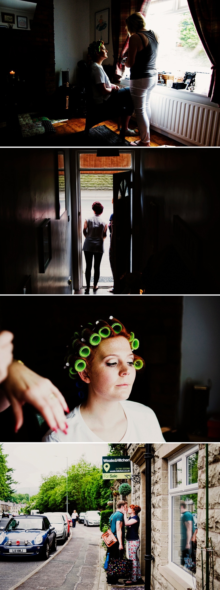 Bridal prep and green curlers with Zo and Liam