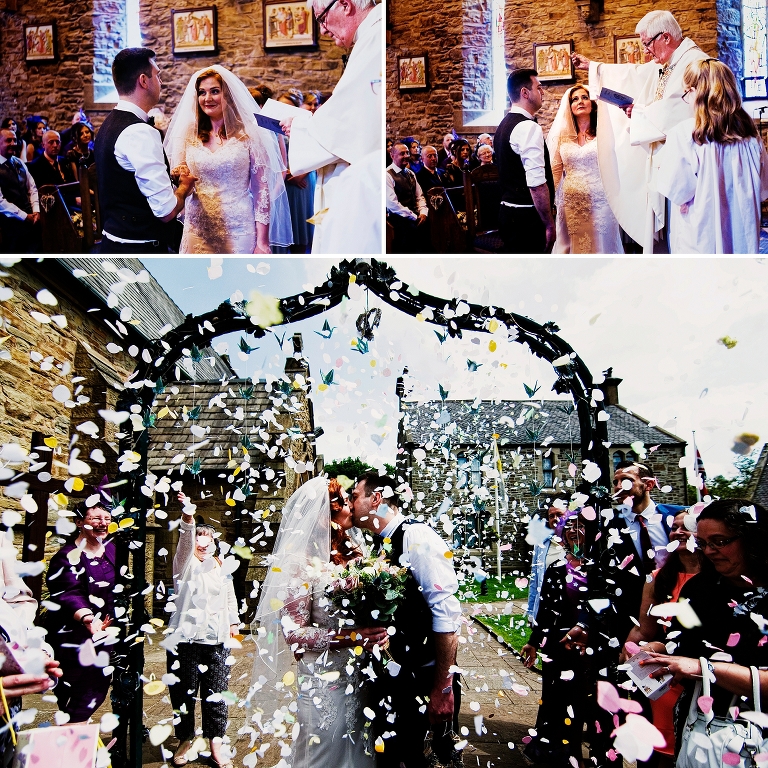 Confetti being thrown at St James the Less church wedding