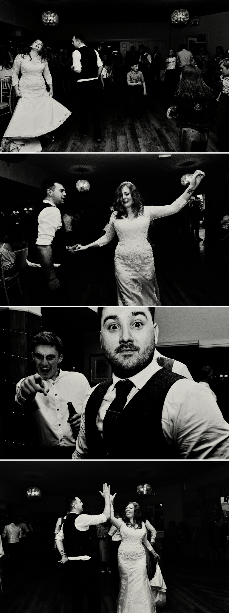 Black and white photograhs of dancing at a shireburn arms wedding in lancashire