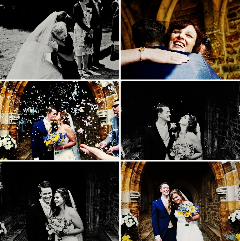 Confetti throwing at a Barton Hall wedding in Barton Seagrave