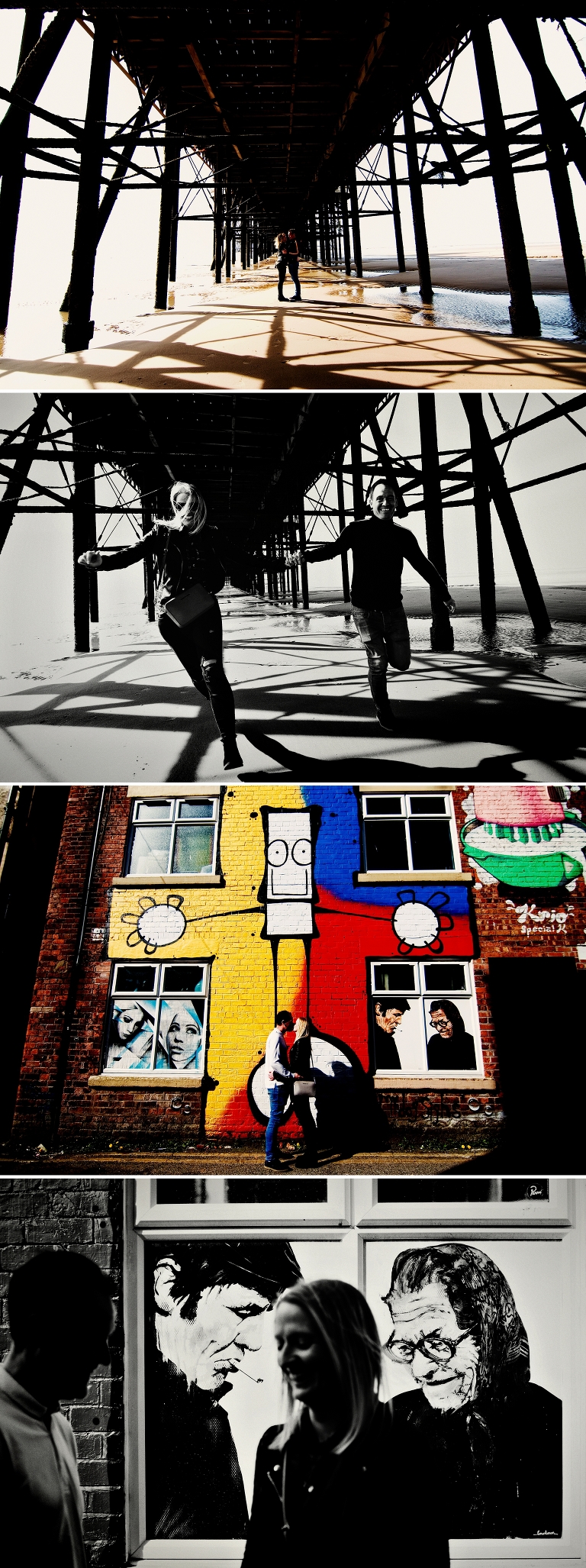 Engagement photograph under pier in blackpool lancashire