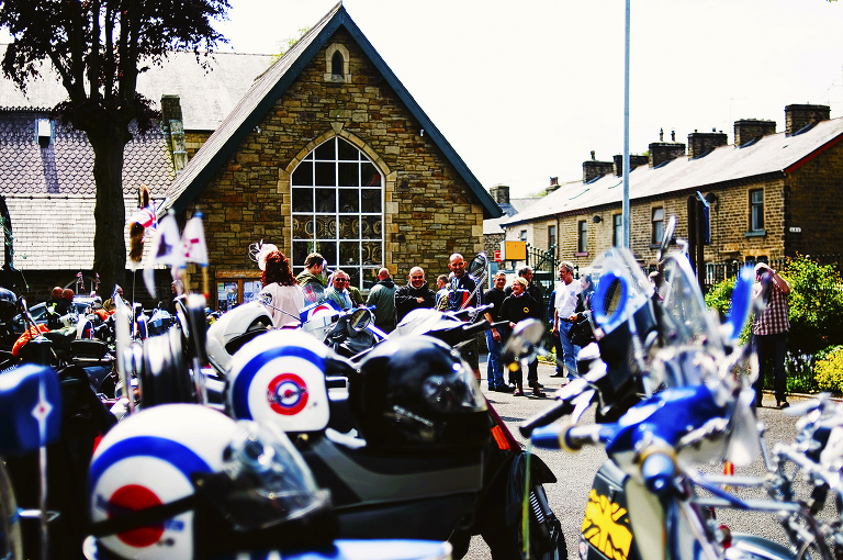 Mods and vespas at a shireburn arms wedding.