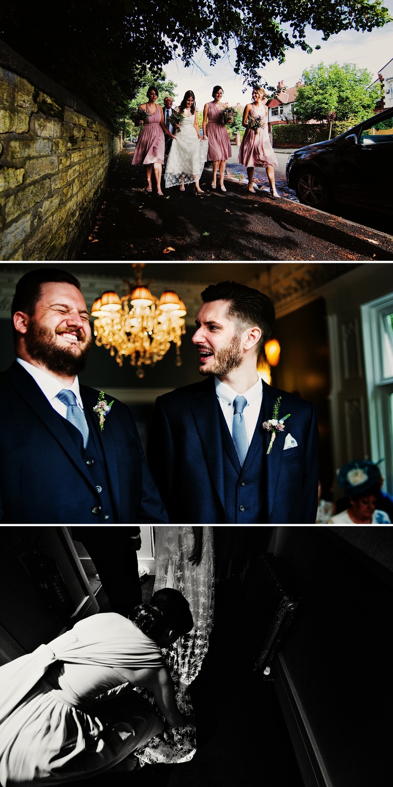 Groom waiting for bride at didsbury house hotel in manchester