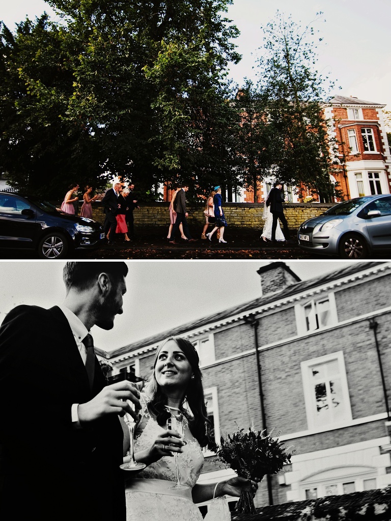 bride and groom in Didsbury streets