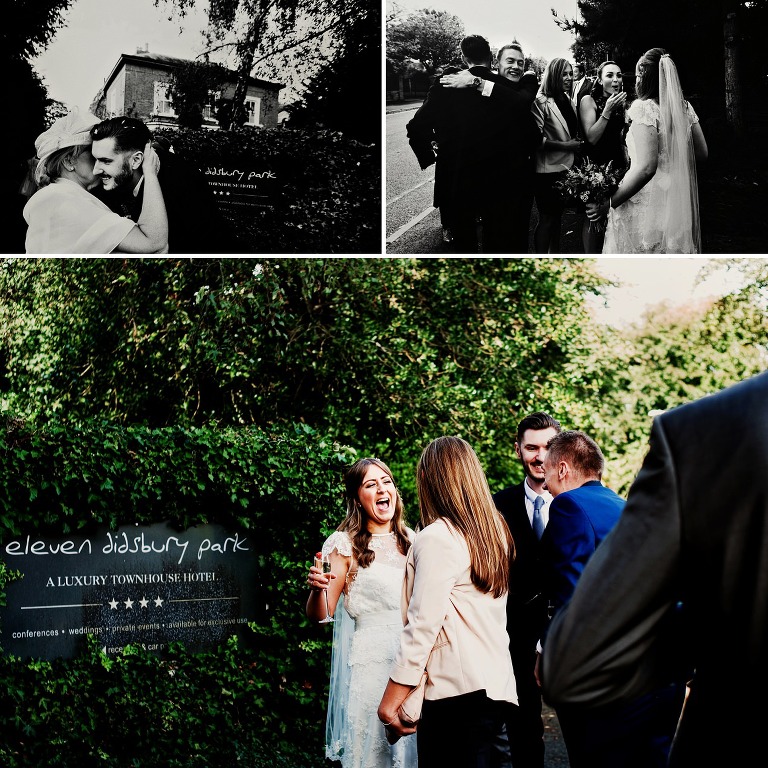 Wedding party outside Eleven Didsbury Park in manchester