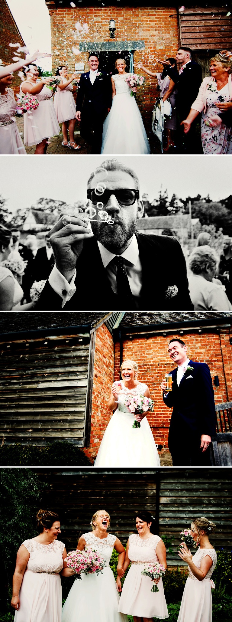 Confetti with bride and groom at bassmead manor barn