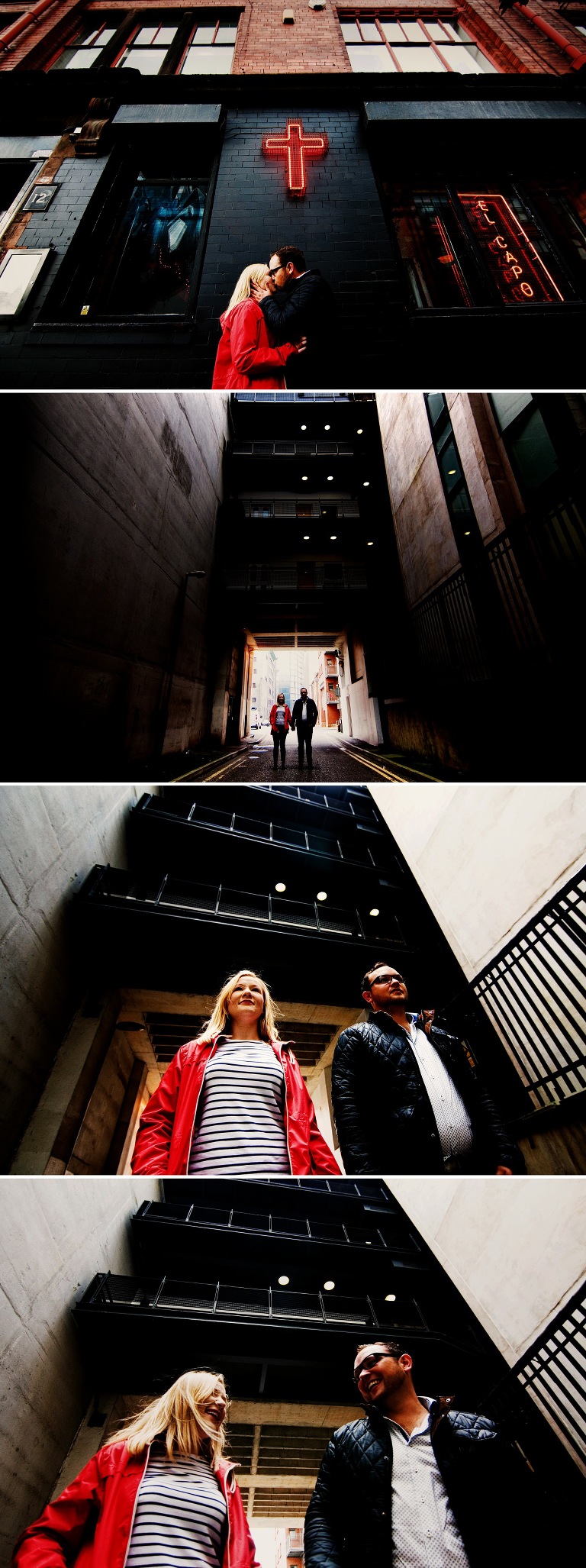 Bride and groom pre-wedding shoot in the northern quarter area of manchester