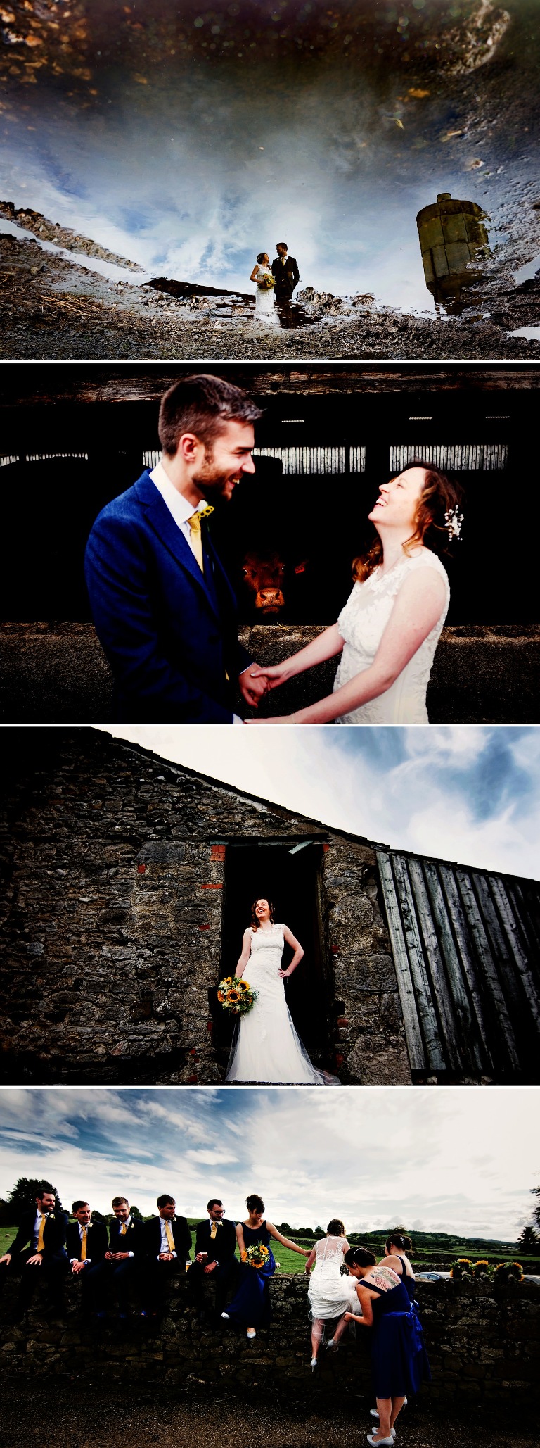 Bride and groom creative portraits at wedding venue Park House Barn in Cumbria