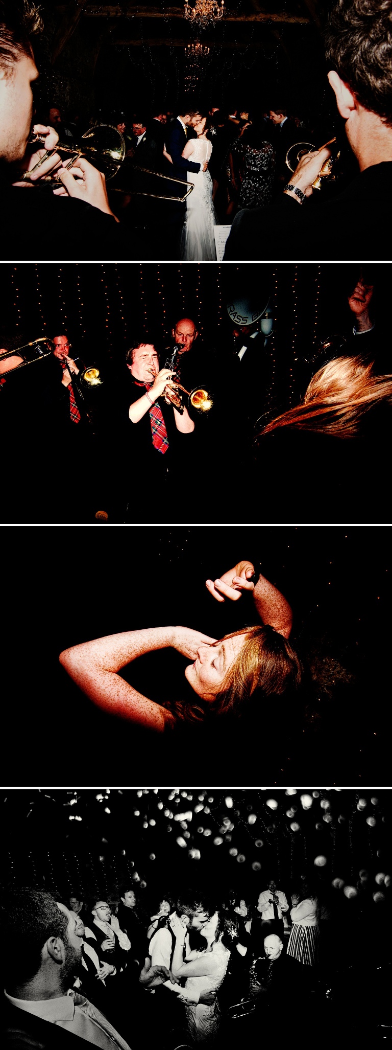 Guests dancing in the evening to The New York Brass Band at a wedding in Cumbria