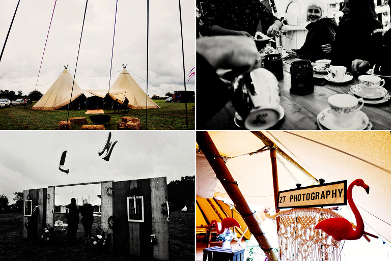 Festival wedding at Lester Meadows with maypole Tipi